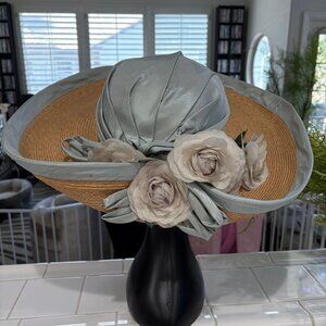 Straw and Satin Hat for Weddings, Parties and Other Occasions